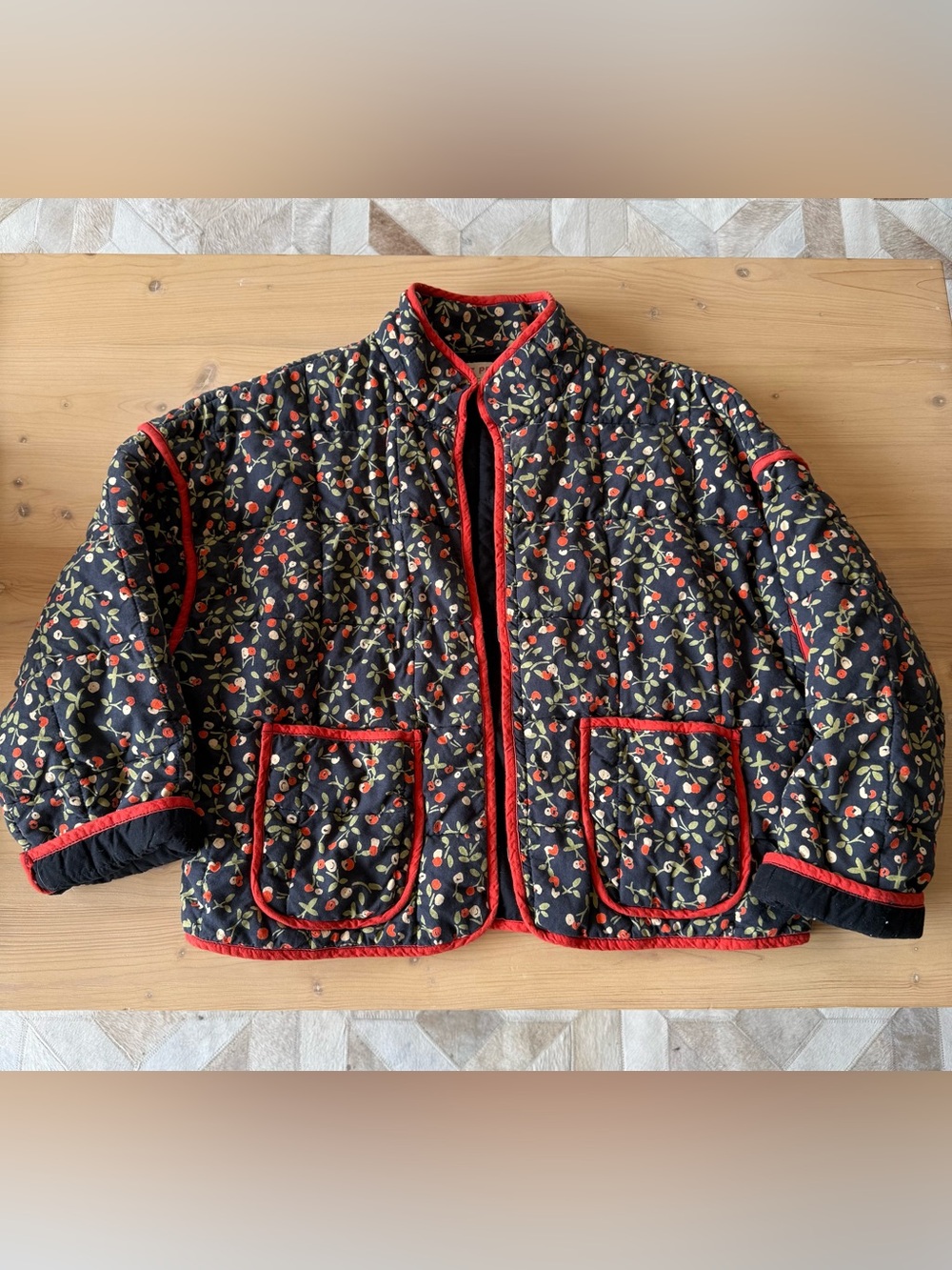Free People Quilted Cherry Jacket with Red Trim
